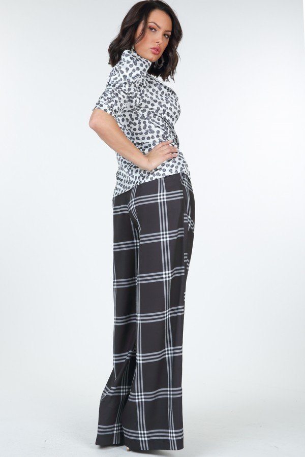 High Waist Plaid Print Wide Leg Pants - Image 4