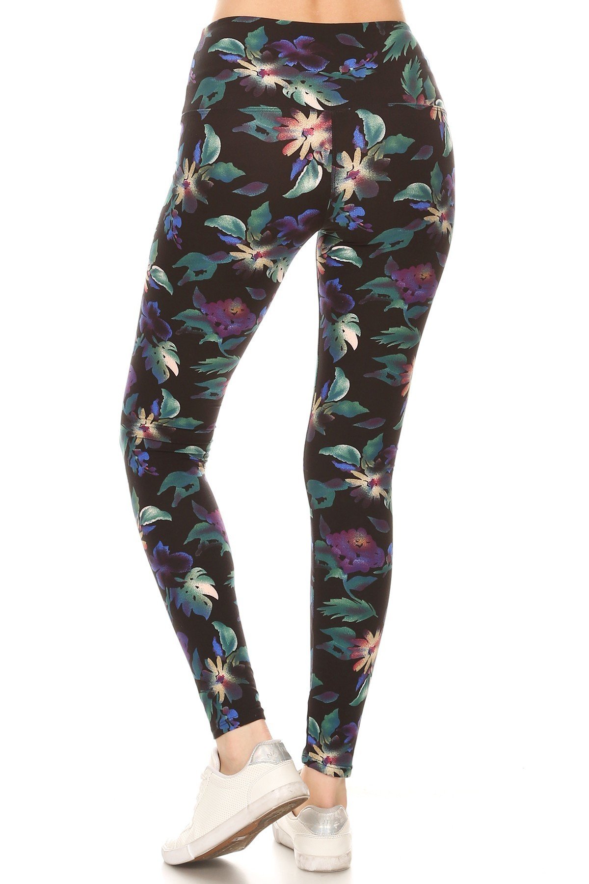 Long Yoga Style Banded Lined Floral Printed Knit Legging With High Waist - Image 4