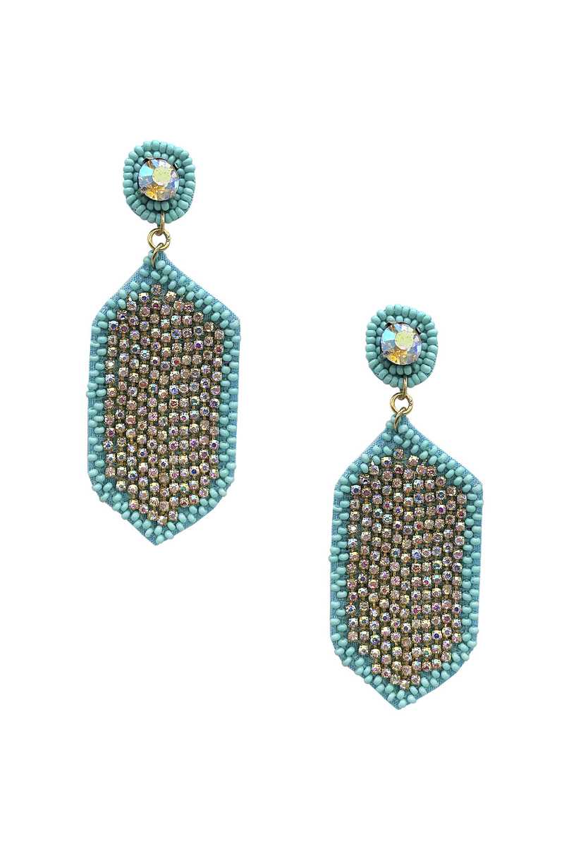 Seed Bead Rhinestone Hexagon Dangle Earring - Image 3