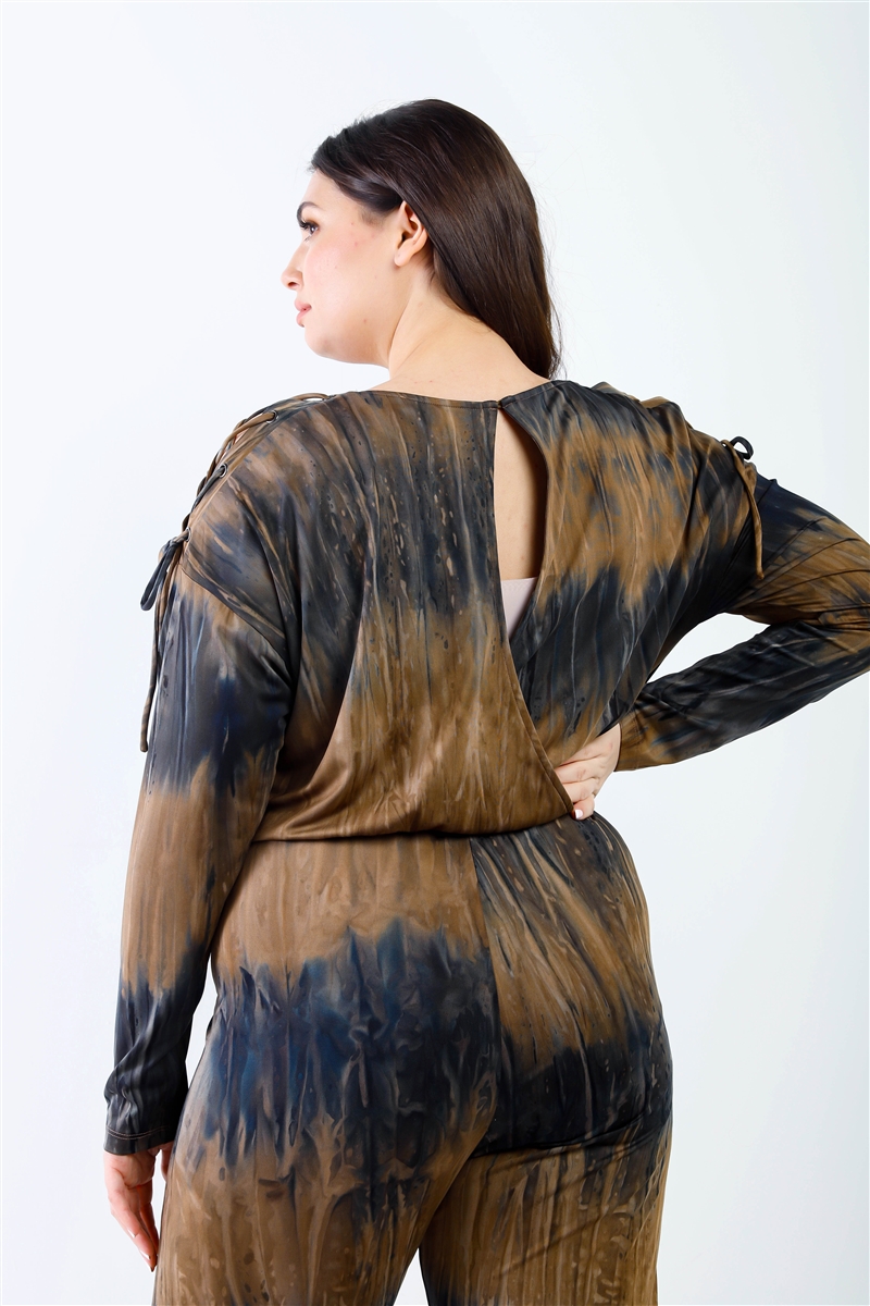 Plus Tie-dye Lace Up Shoulder Details Back Wrap Cut-out Jumpsuit - Image 4
