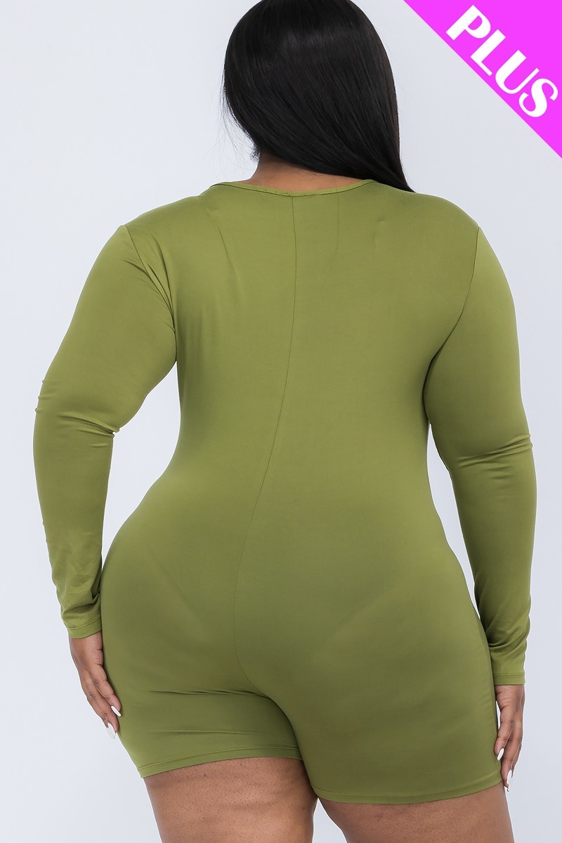 Plus V-neck Long Sleeve Bodycon Romper - Image 5